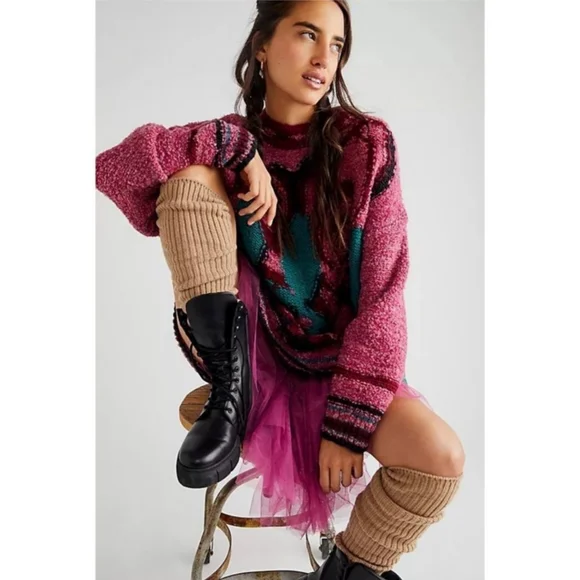 Free People Row Of Roses Tunic Sweater Oversized Dropped Shoulders XS/S